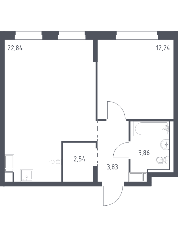 2-комнатная (Евро) квартира, 45.31 м² в ЖК "Квартал Торики" - планировка, фото №1