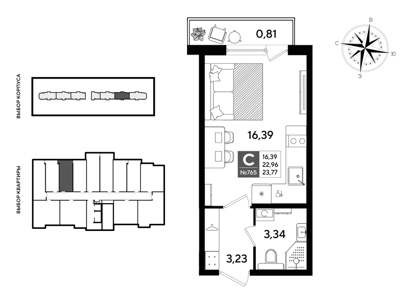 Квартира-студия, 23.77 м² в ЖК "Догма Юкки" - планировка, фото №1
