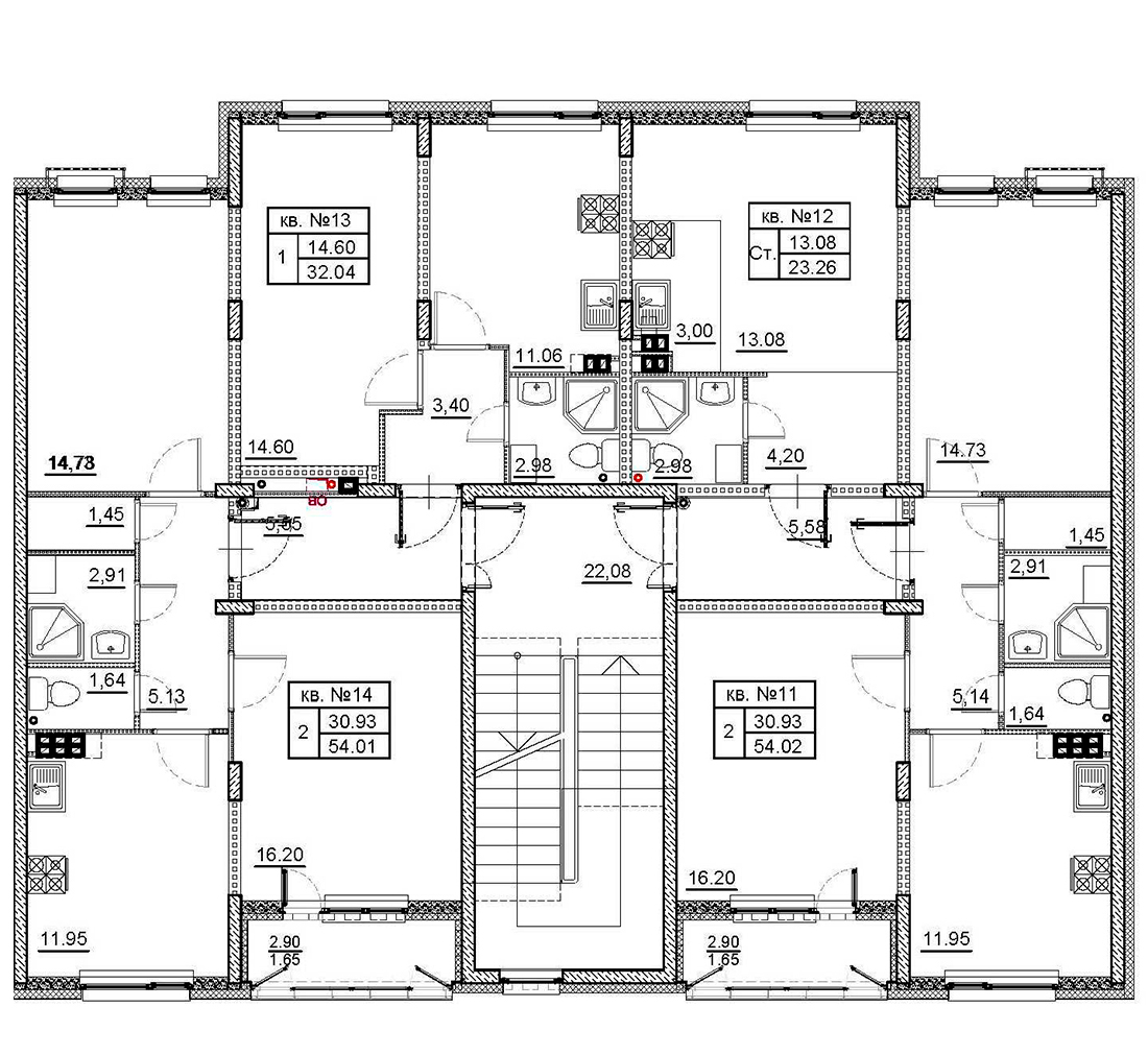 2-комнатная квартира, 55.9 м² - планировка этажа