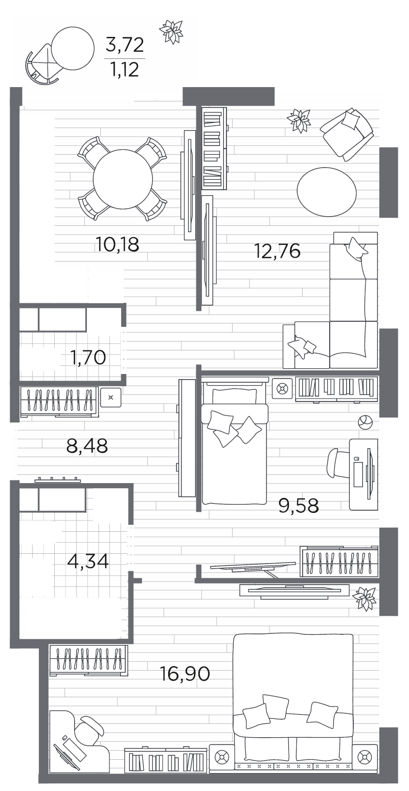 3-комнатная квартира, 65.06 м² - планировка, фото №1