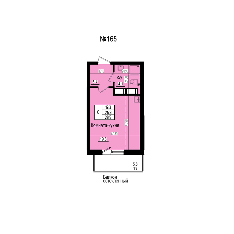 Квартира-студия, 28.5 м² в ЖК "ПРАГМА СИТИ" - планировка, фото №1