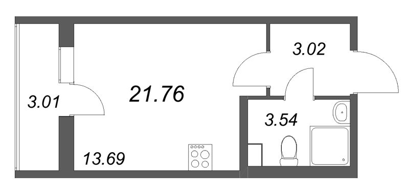 Квартира-студия, 21.76 м² в ЖК "Кинопарк" - планировка, фото №1