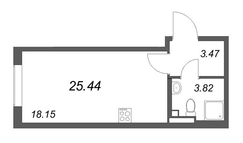 Квартира-студия, 25.44 м² в ЖК "Новая история" - планировка, фото №1