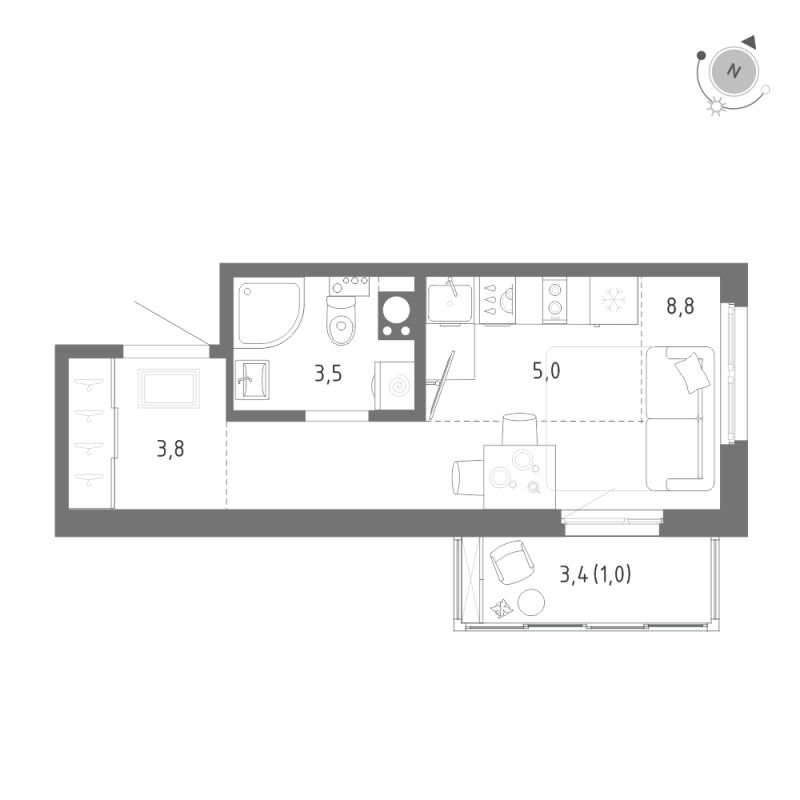 Квартира-студия, 22.1 м² в ЖК "Клюква.Парк" - планировка, фото №1