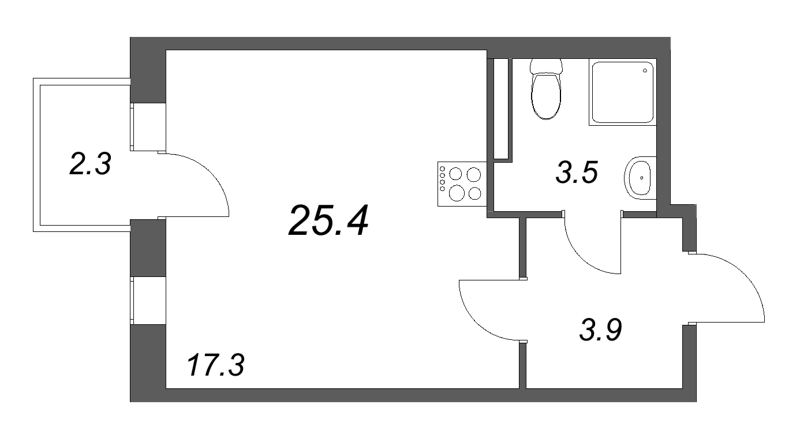 Квартира-студия, 25.4 м² в ЖК "Экография" - планировка, фото №1