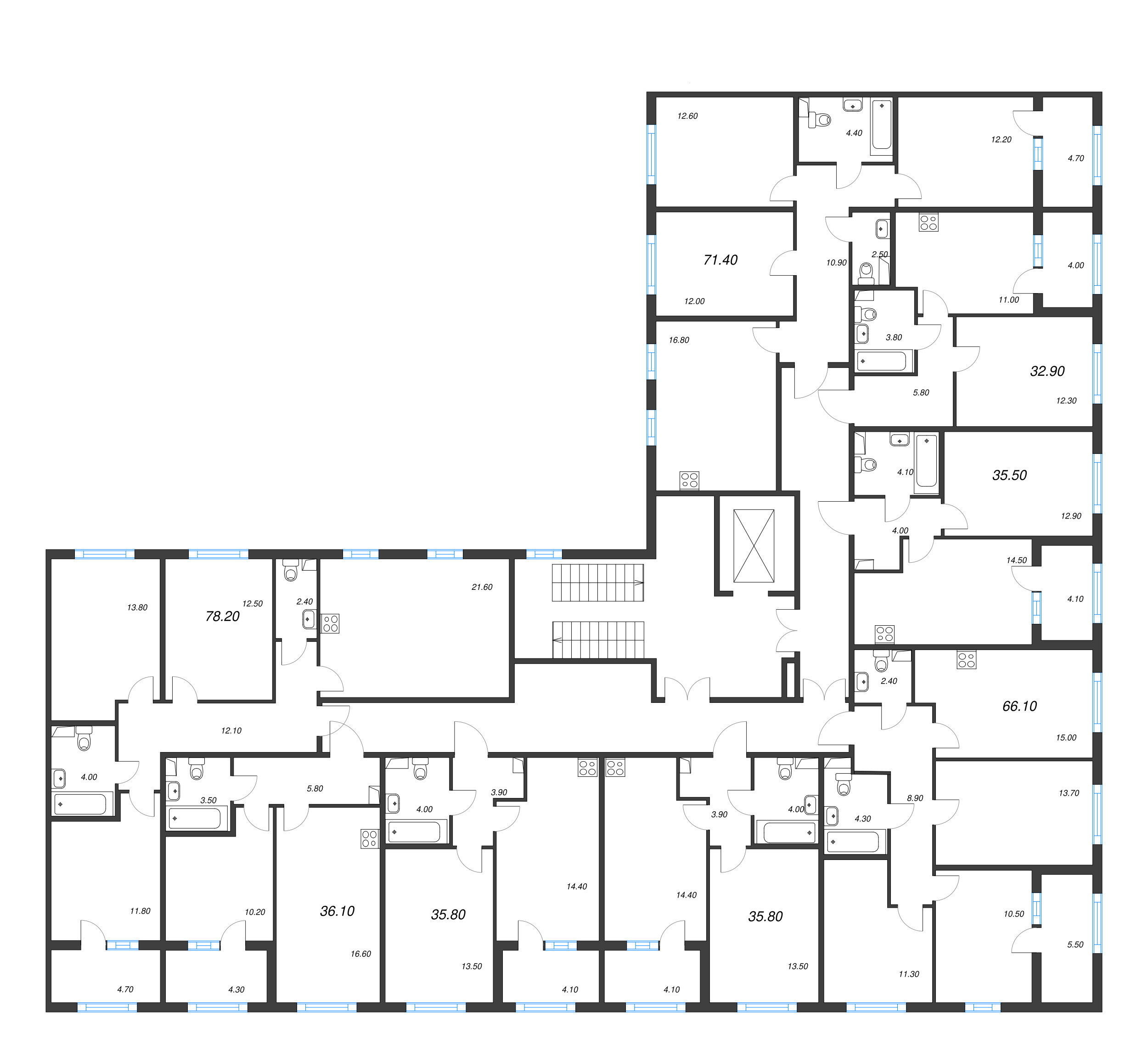 1-комнатная квартира, 35.8 м² в ЖК "ЮгТаун" - планировка этажа
