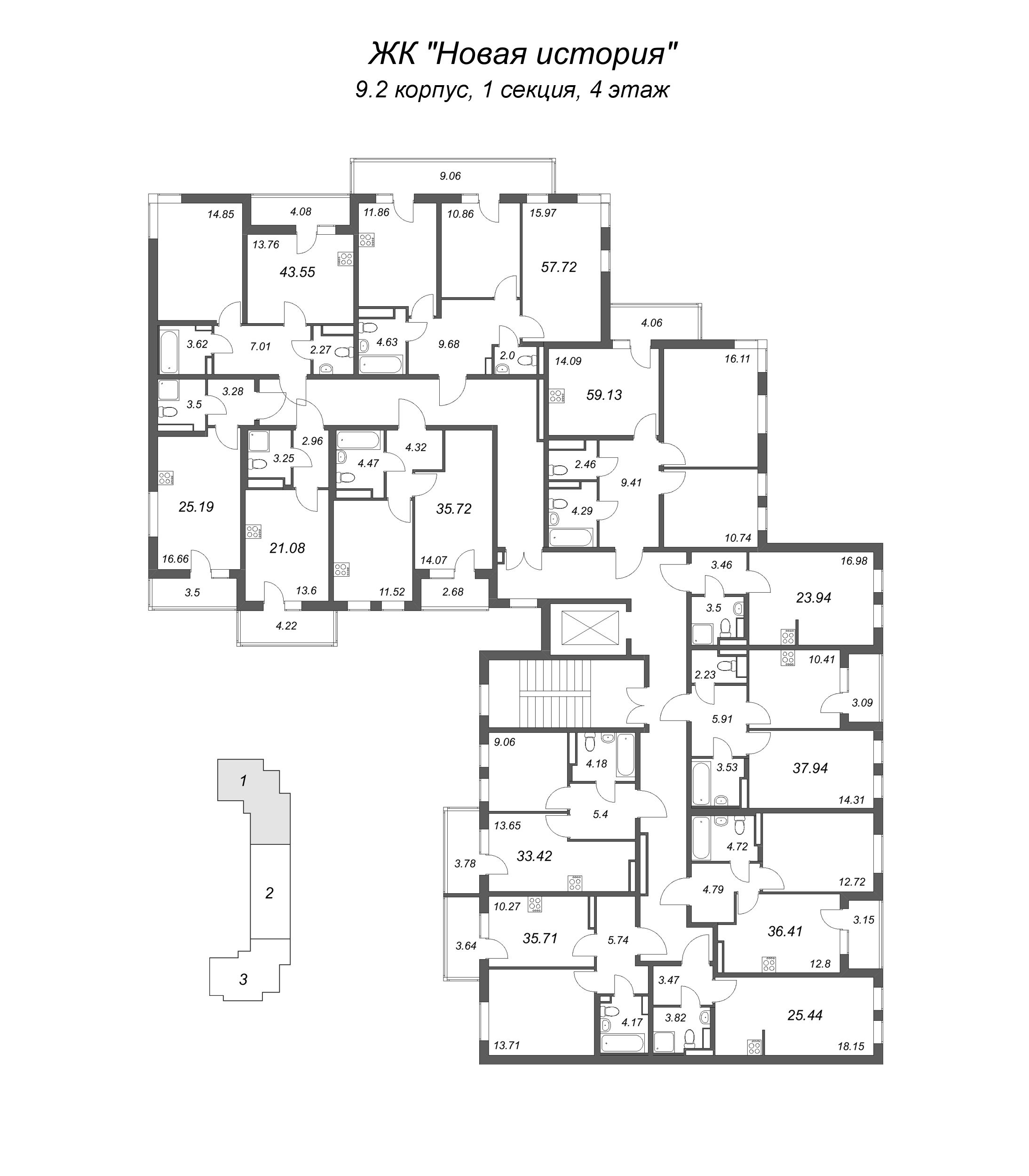 Квартира-студия, 21.08 м² в ЖК "Новая история" - планировка этажа
