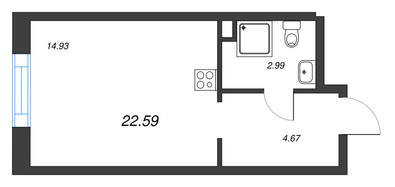 Квартира-студия, 22.59 м² в ЖК "Zoom на Неве" - планировка, фото №1