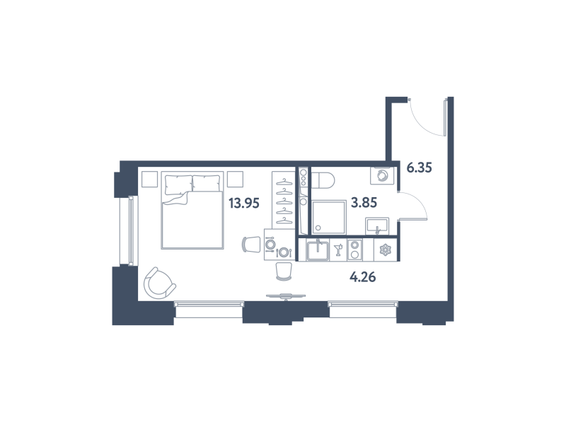 Квартира-студия, 28.41 м² в ЖК "Авеню-Апарт Пулково" - планировка, фото №1