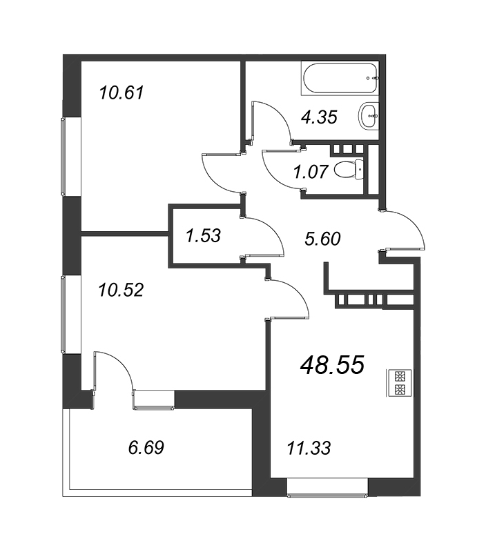 2-комнатная квартира, 48.6 м² в ЖК "Jaanila Country" - планировка, фото №1