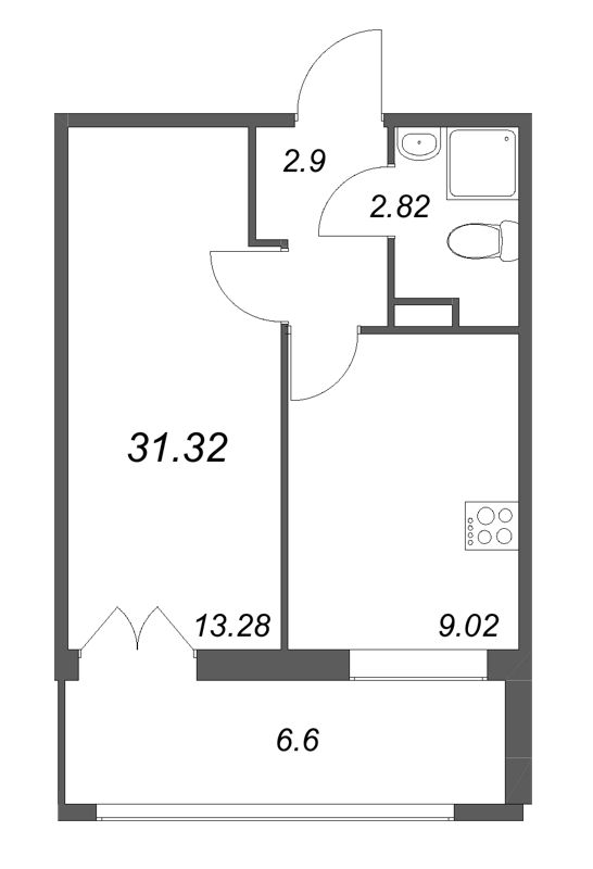 1-комнатная квартира, 31.32 м² в ЖК "Рождественский квартал" - планировка, фото №1