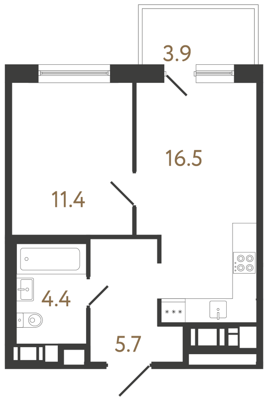 2-комнатная (Евро) квартира, 38 м² в ЖК "Передвижники 2" - планировка, фото №1
