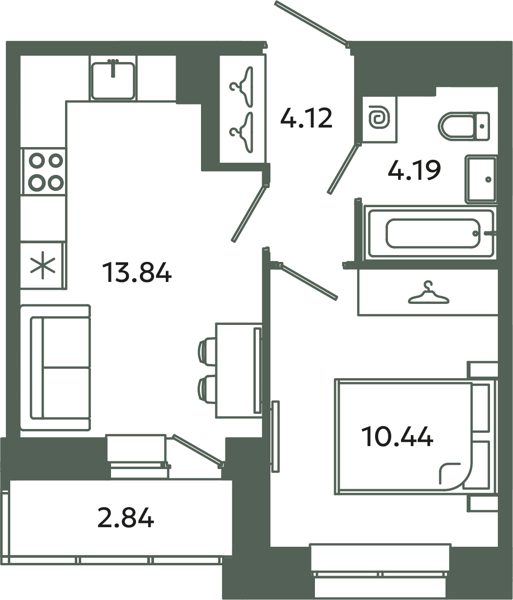 1-комнатная квартира, 34.01 м² в ЖК "Загляденье" - планировка, фото №1