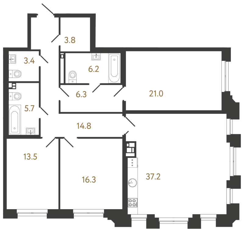 4-комнатная (Евро) квартира, 128.2 м² в ЖК "Коллекционер" - планировка, фото №1