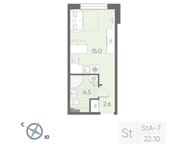 Квартира-студия, 22.1 м² в ЖК "Пулково Lake" - планировка, фото №1