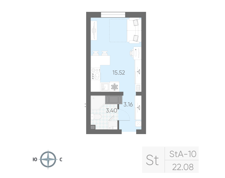Квартира-студия, 22.08 м² в ЖК "Морская миля" - планировка, фото №1