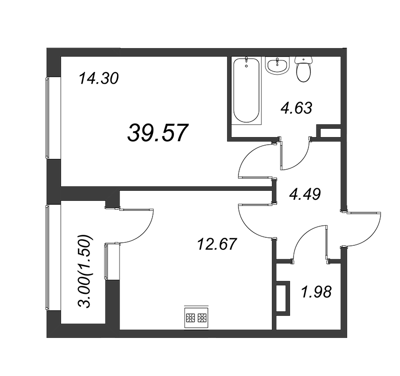 1-комнатная квартира, 39.6 м² в ЖК "FAMILIA" - планировка, фото №1