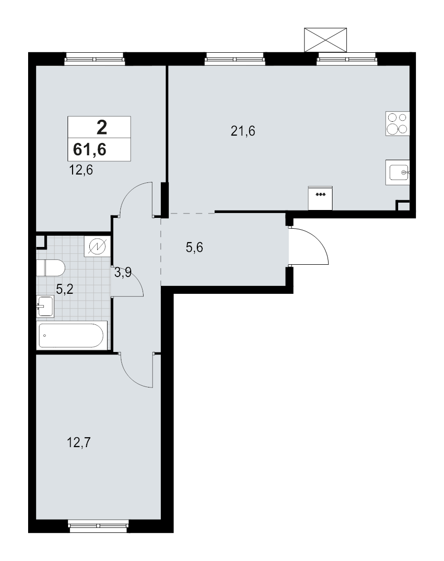 3-комнатная (Евро) квартира, 61.58 м² в ЖК "А101 Лаголово" - планировка, фото №1