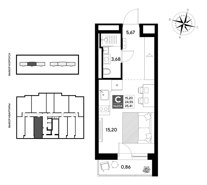 Квартира-студия, 25.41 м² в ЖК "Догма Юкки" - планировка, фото №1
