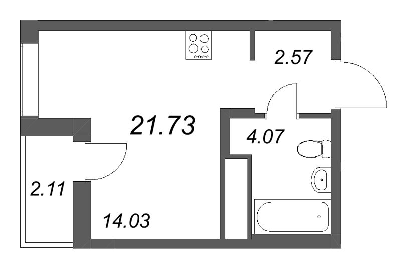 Квартира-студия, 21.73 м² в ЖК "Аэросити Лайф" - планировка, фото №1