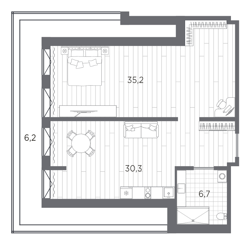 2-комнатная (Евро) квартира, 93.6 м² в ЖК "Industrial Avenir" - планировка, фото №1