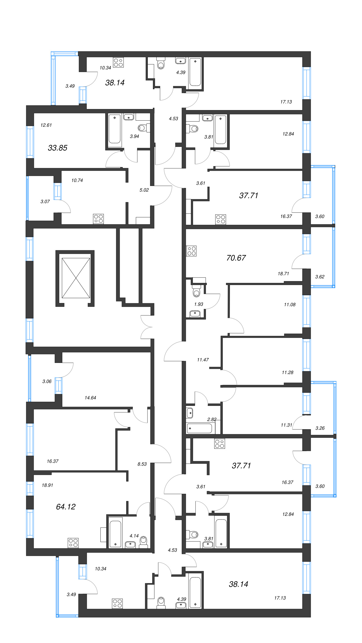 1-комнатная квартира, 33.85 м² в ЖК "Невский берег" - планировка этажа