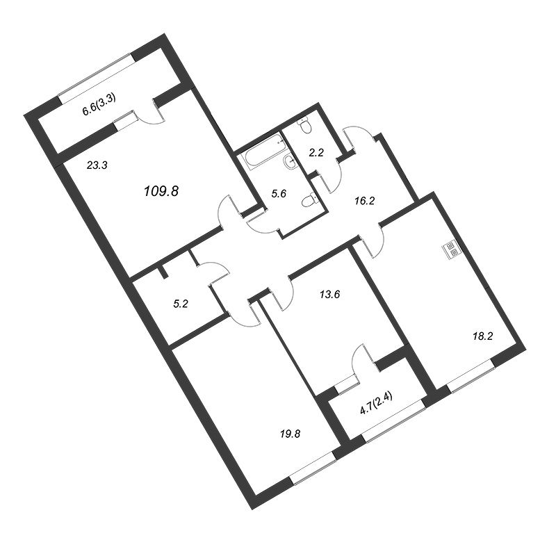 3-комнатная квартира, 109.4 м² - планировка, фото №1