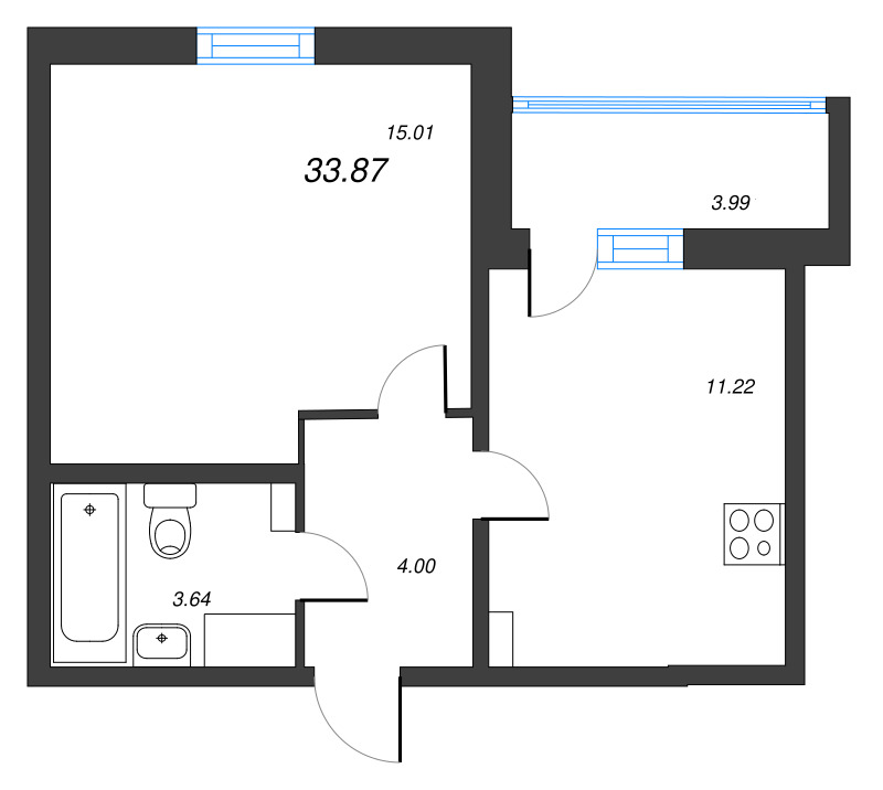 1-комнатная квартира, 33.87 м² в ЖК "ПАТИО. Уютный квартал" - планировка, фото №1
