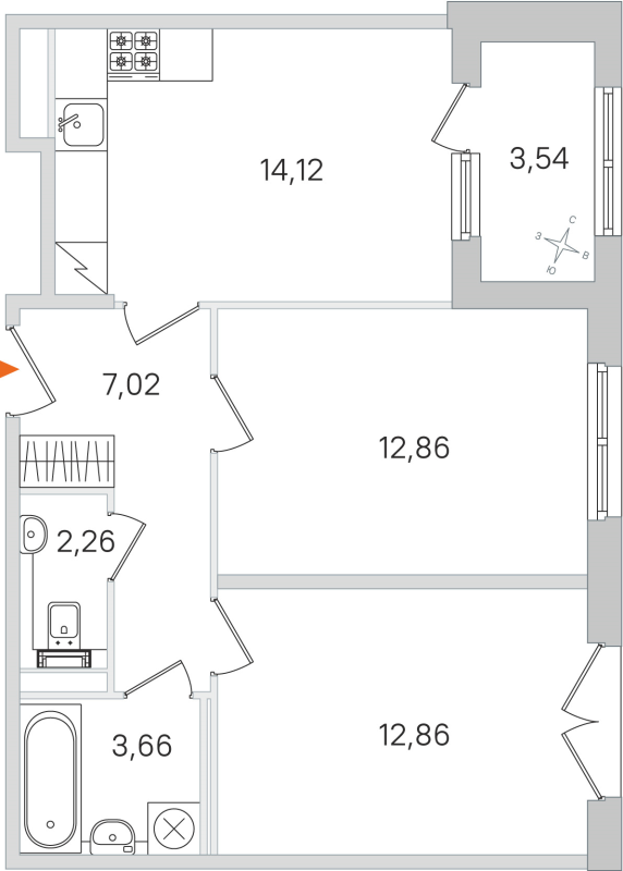 2-комнатная квартира, 52.78 м² в ЖК "Дубровский" - планировка, фото №1