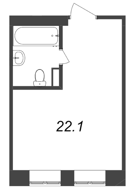 Квартира-студия, 39.5 м² в ЖК "Тележная 21-29" - планировка, фото №1