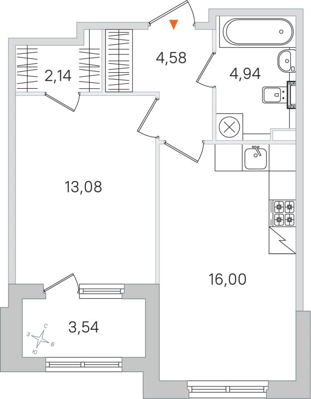 2-комнатная (Евро) квартира, 40.74 м² в ЖК "Дубровский" - планировка, фото №1