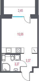 Квартира-студия, 24.46 м² в ЖК "Город-спутник Южный" - планировка, фото №1