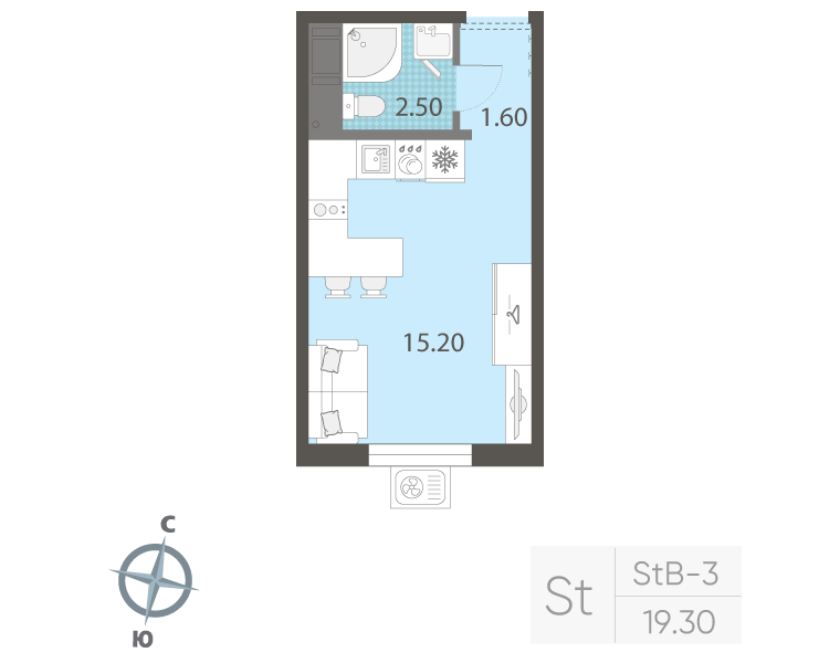 Квартира-студия, 19.3 м² в ЖК "ЛСР. Ржевский парк" - планировка, фото №1