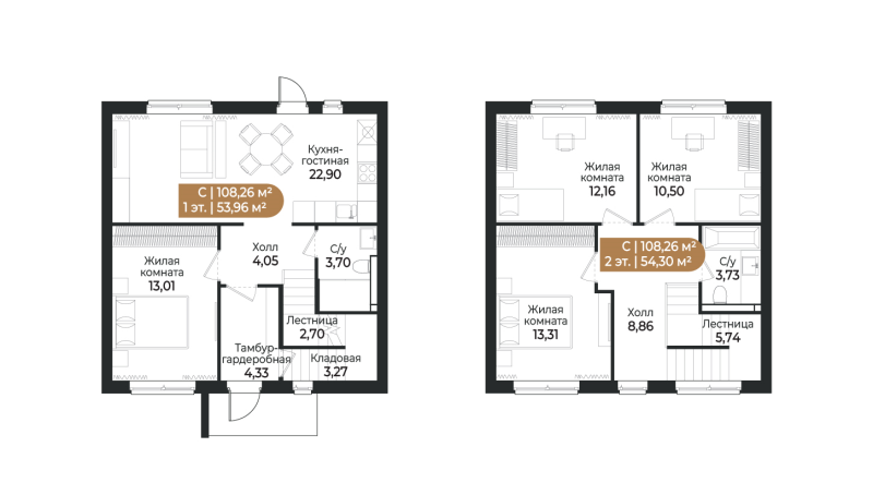 5-комнатная (Евро) квартира, 112.3 м² в ЖК "СветЛО" - планировка, фото №1