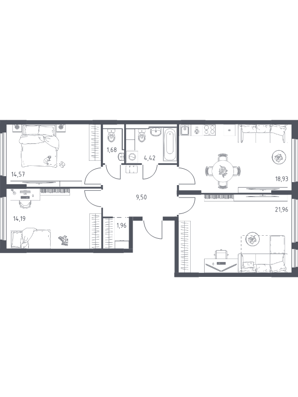 4-комнатная (Евро) квартира, 86.04 м² в ЖК "Новое Колпино" - планировка, фото №1