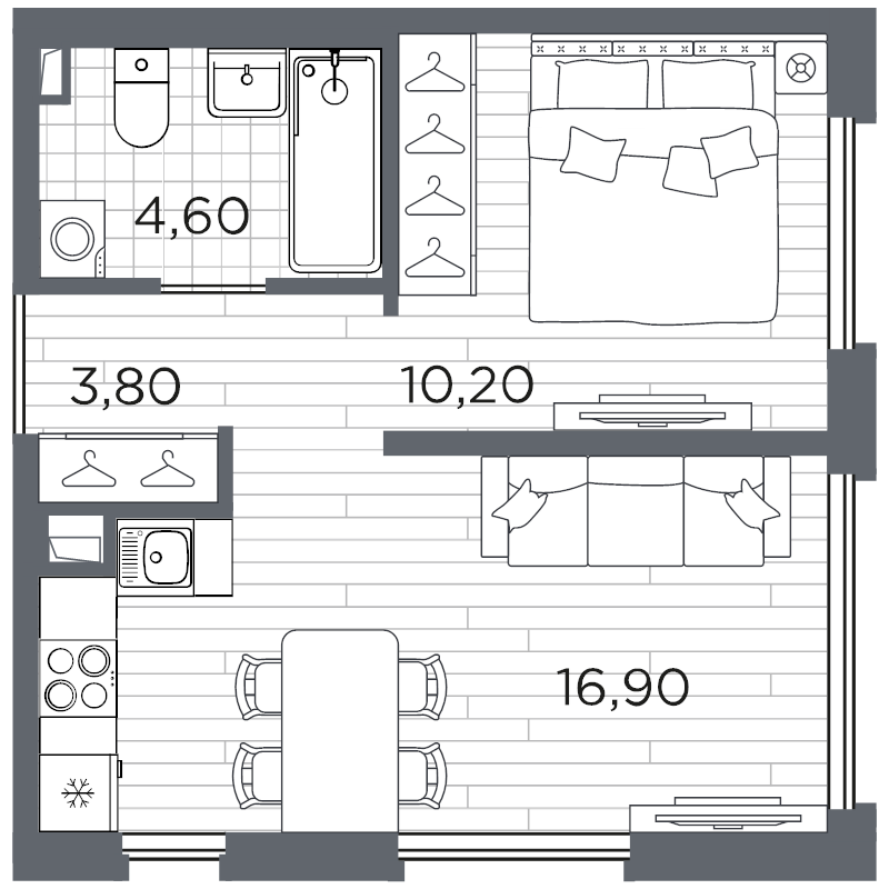 2-комнатная (Евро) квартира, 36 м² в ЖК "Плюс Пулковский" - планировка, фото №1