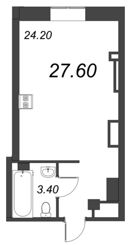 Квартира-студия, 27.6 м² - планировка, фото №1