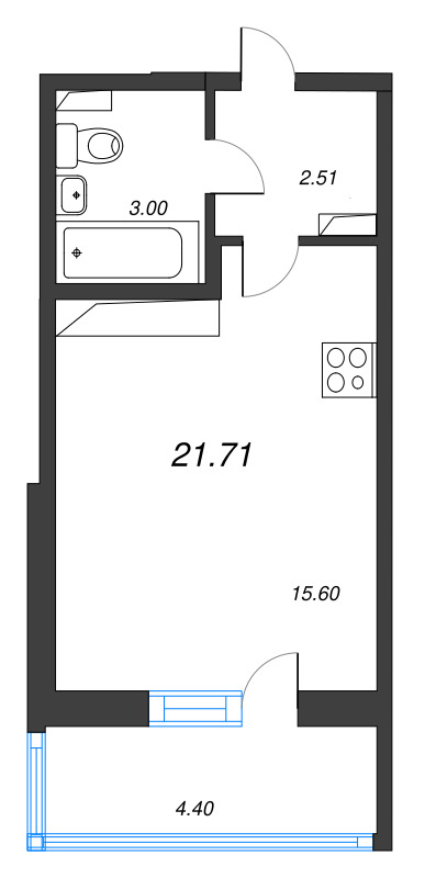 Квартира-студия, 21.71 м² в ЖК "Аэросити" - планировка, фото №1