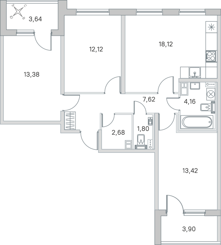 4-комнатная (Евро) квартира, 73.3 м² в ЖК "Любоград" - планировка, фото №1