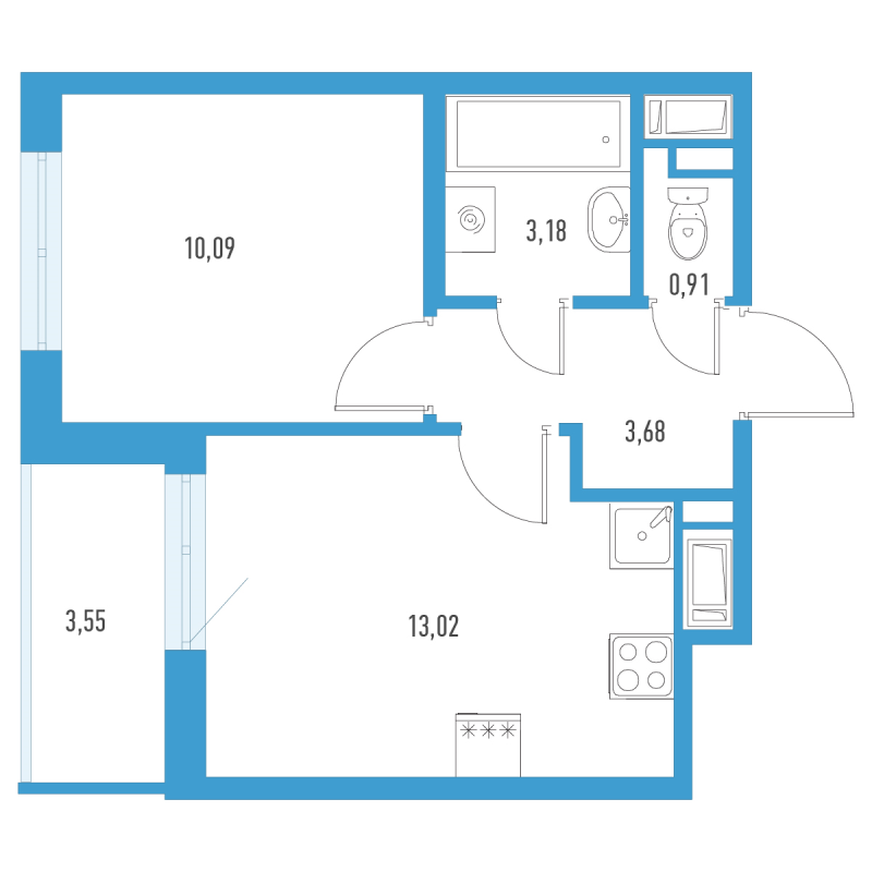 1-комнатная квартира, 32.66 м² в ЖК "Аэросити" - планировка, фото №1