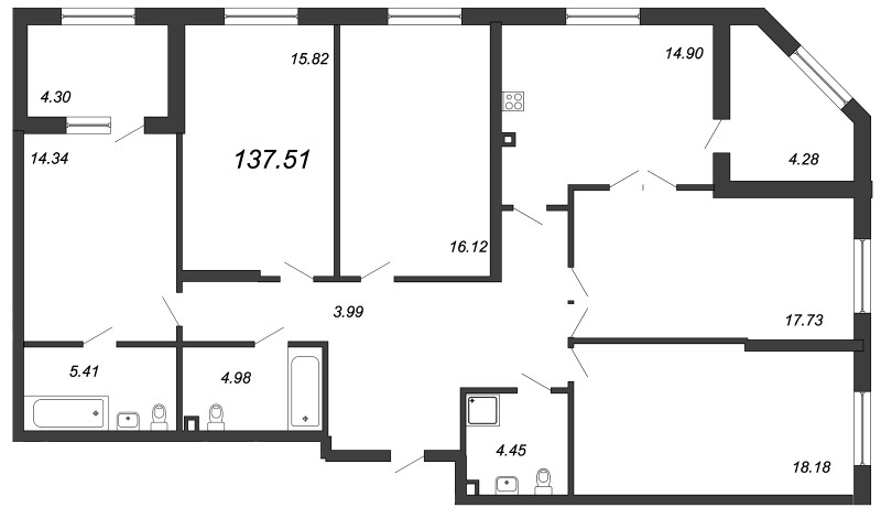 5-комнатная квартира, 138.5 м² в ЖК "Петровская Доминанта" - планировка, фото №1