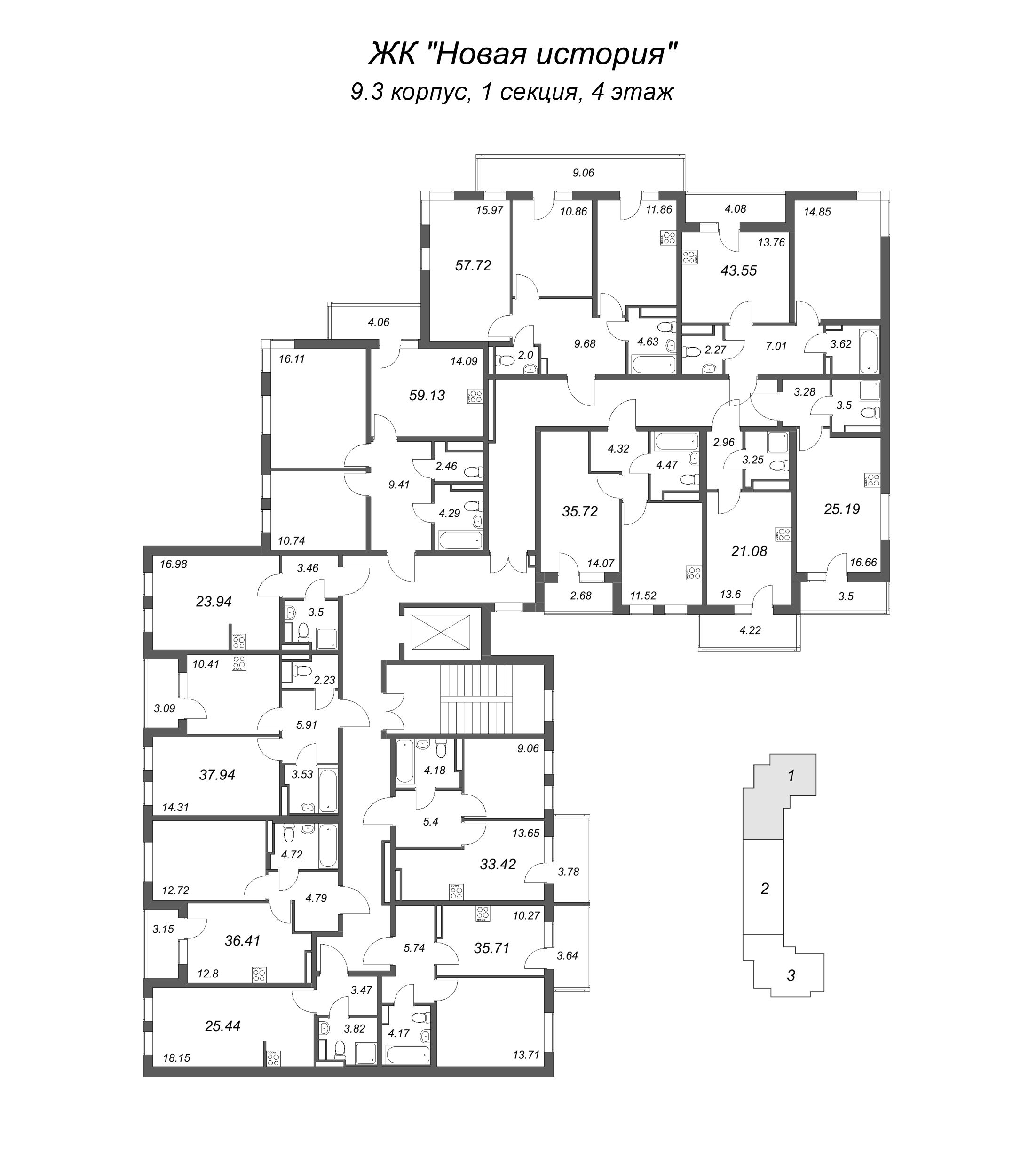 Квартира-студия, 23.94 м² в ЖК "Новая история" - планировка этажа