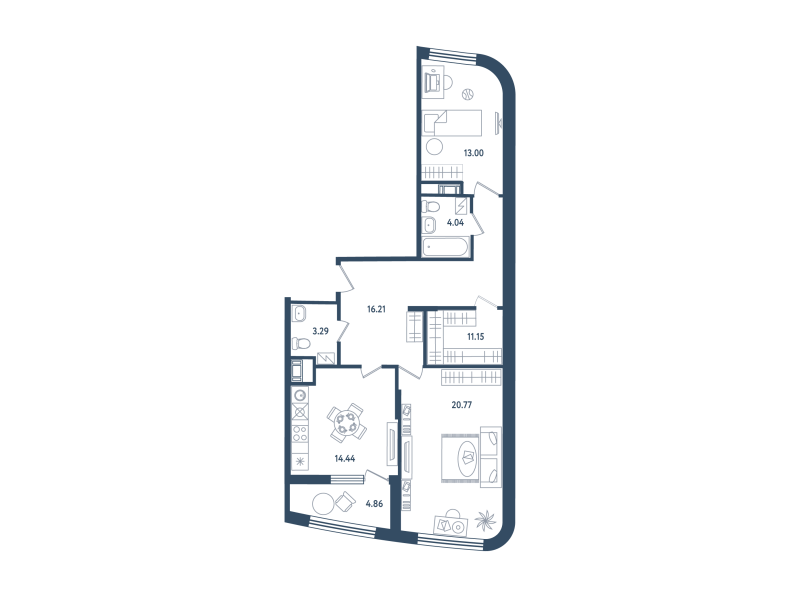 2-комнатная квартира, 81.22 м² - планировка, фото №1