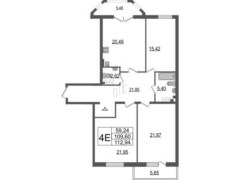 4-комнатная (Евро) квартира, 112.3 м² в ЖК "TESORO" - планировка, фото №1