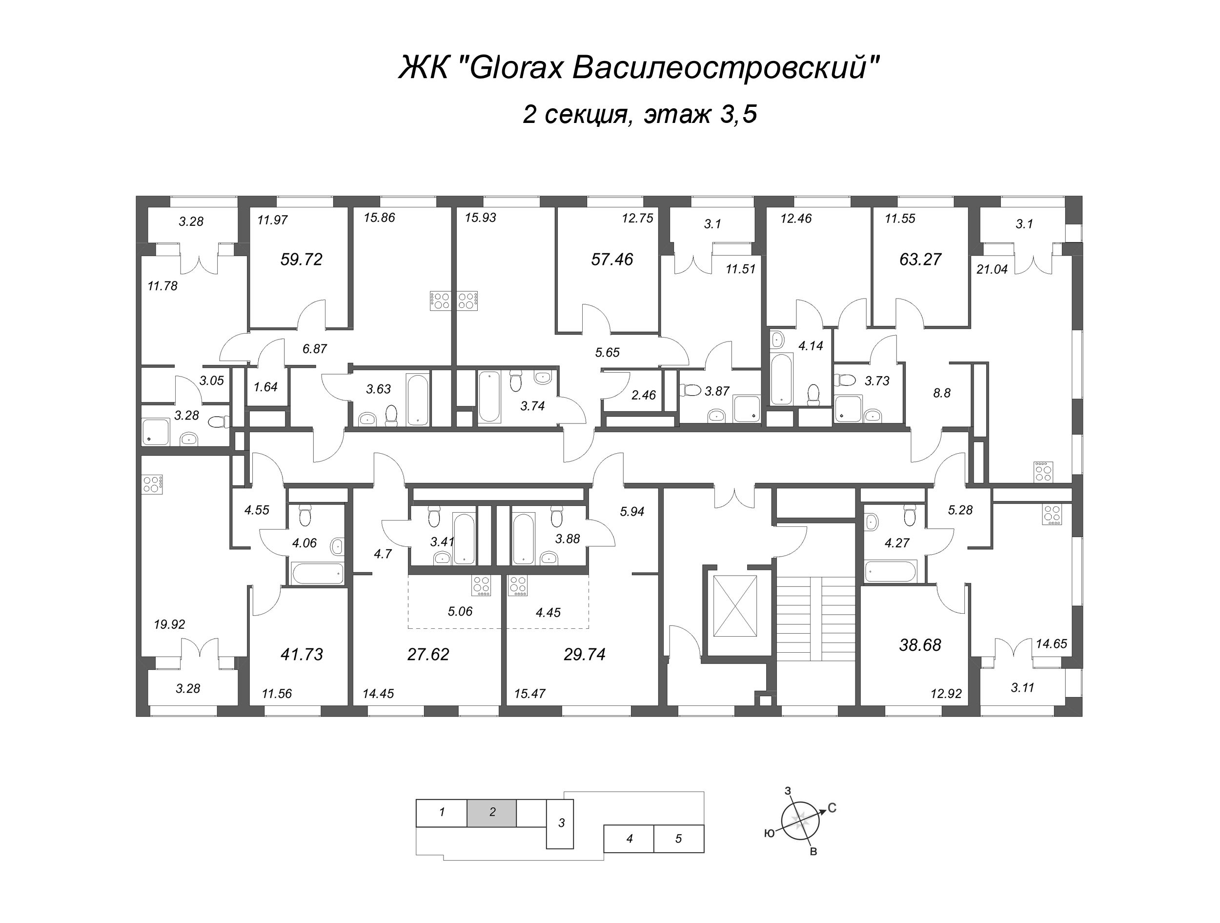 Квартира-студия, 29.74 м² в ЖК "GloraX Василеостровский" - планировка этажа
