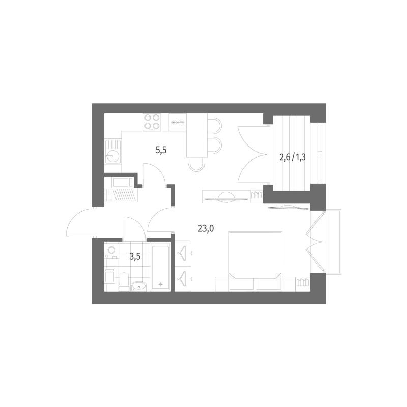 1-комнатная квартира, 37.05 м² в ЖК "Наука" - планировка, фото №1