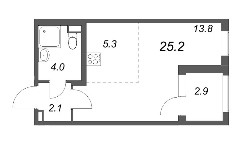 Квартира-студия, 25.2 м² в ЖК "ЮгТаун" - планировка, фото №1