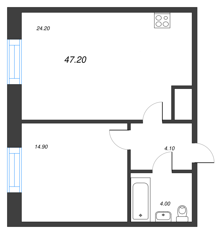 2-комнатная (Евро) квартира, 47.2 м² в ЖК "Neva Haus" - планировка, фото №1
