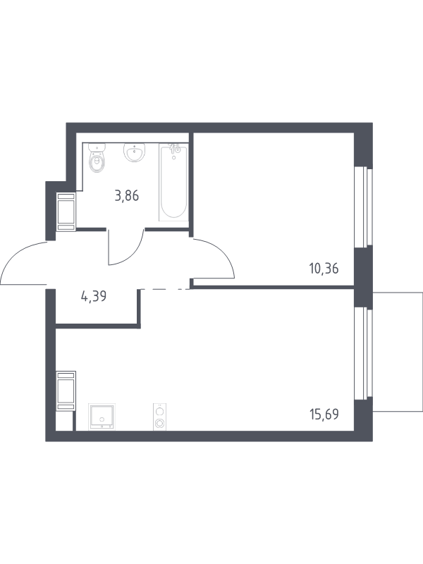 2-комнатная (Евро) квартира, 34.3 м² в ЖК "Квартал Торики" - планировка, фото №1
