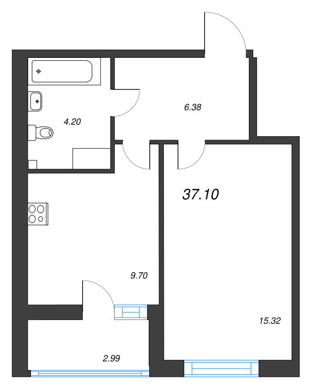 1-комнатная квартира, 37.1 м² в ЖК "Аквилон Янино" - планировка, фото №1